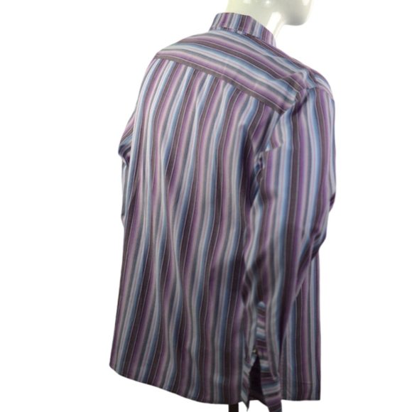 Quickreflex Men sz Large Dress Shirts Vertical Stripes 100% Cotton Purple - Picture 2 of 7